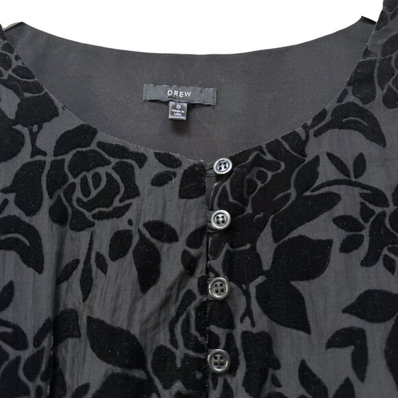 DREW Womens Top Size Small Black Burnout Velvet Blouse Long Sleeve - Picture 4 of 9
